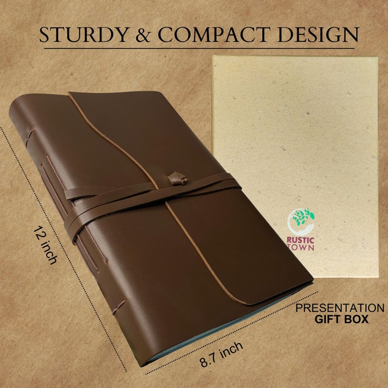 Rustic Town Full Grain Leather Photo Album with Gift Box - Scrapbook Style Pages (Large, Brown) - Image 2